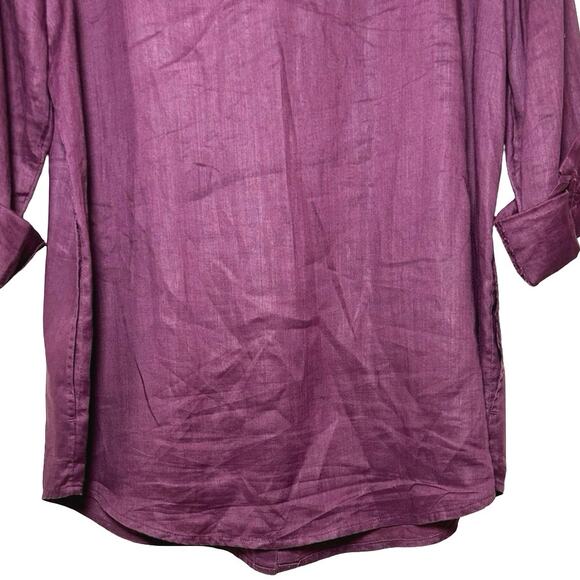 J. Jill Women’s 100% Ramie Long Tab Sleeve Button Down Shirt Plum Size Medium - Picture 6 of 8
